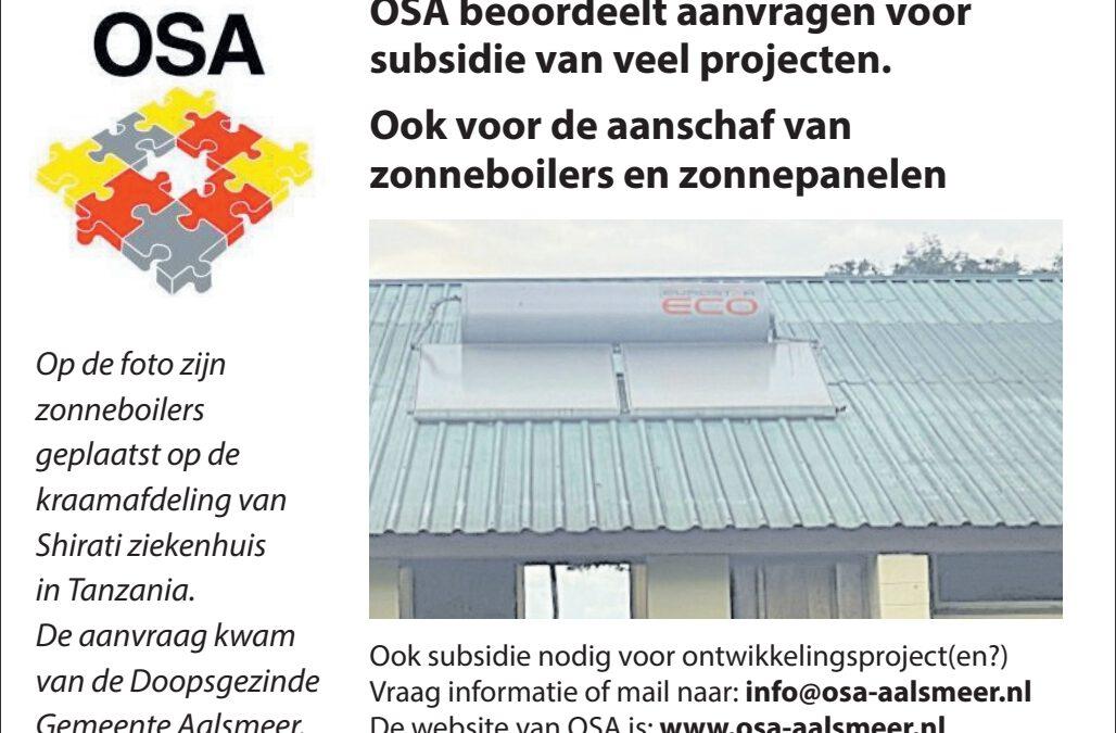 OSA beoordeelt aanvragen voor subsidie van veel projecten