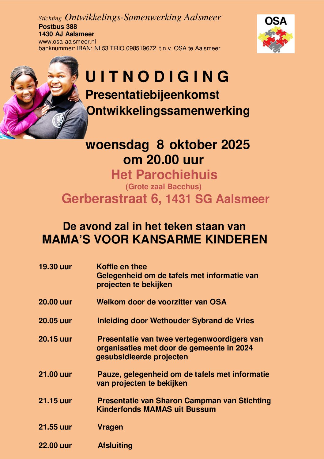 Uitnodiging en programma presentatieavond OSA 8 oktober 2025