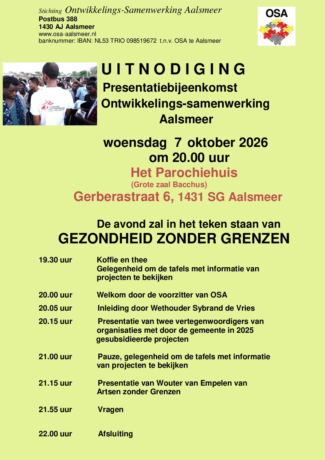 Presentatieavond OSA 7 oktober in Bacchus